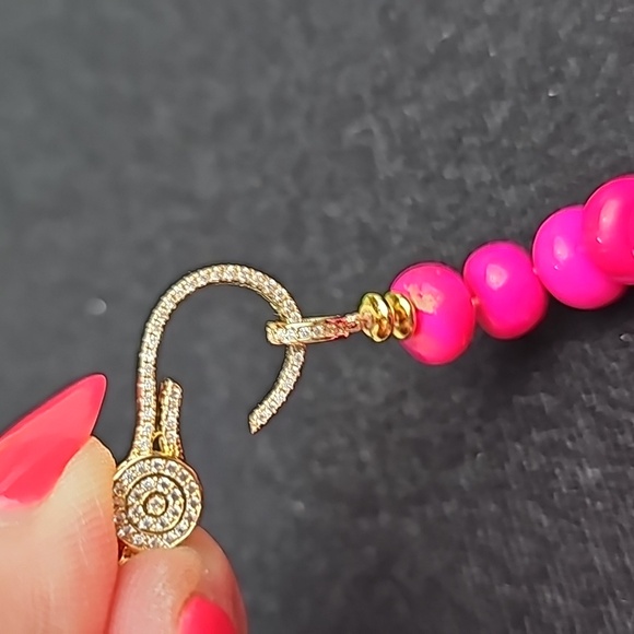 GENUINE RARE HANDSTRUNG BRIGHT PINK OPAL & DIAMOND PAVE 18" NECKLACE - Picture 13 of 15